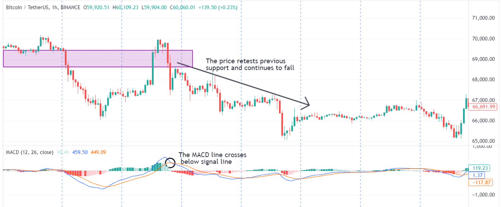 bearish macd crossover in bitcoin