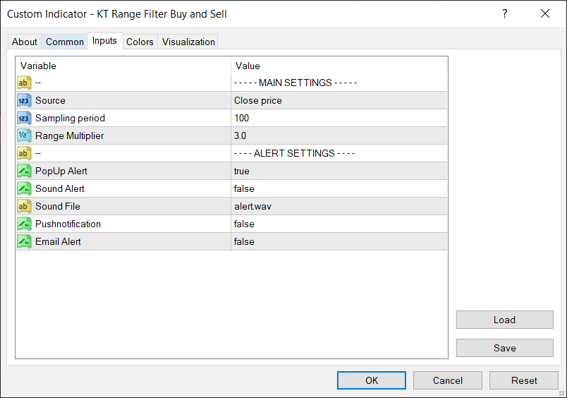 kt range filter buy and sell inputs